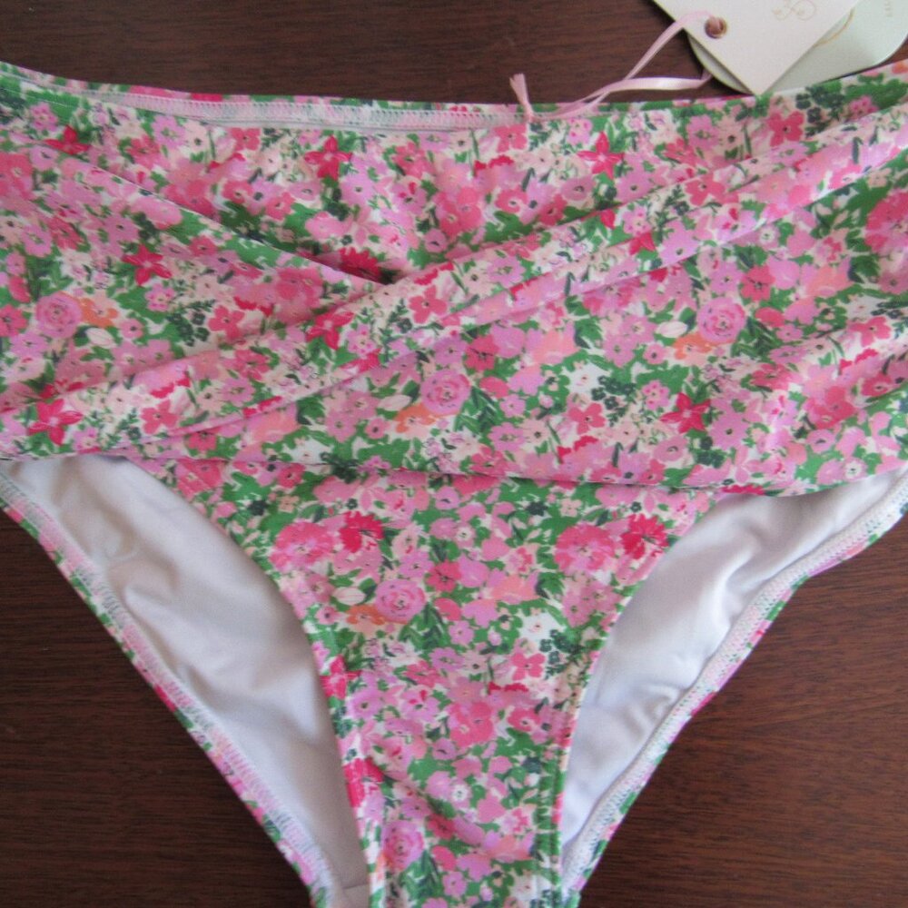 NWT SweetHoney Pink & Green Floral Swim Bottoms (Size X-Small)